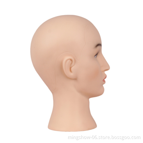 Smiling eyelash extension mannequin head with removable eyelids